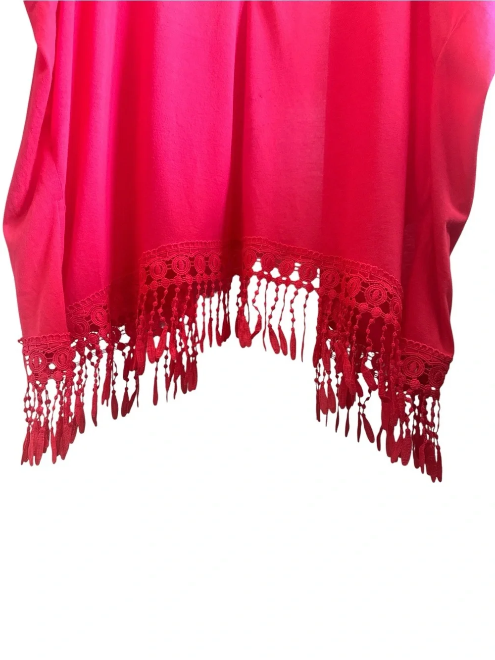 Fiery Coral Open Front Boho Fringe Cardigan Pool Coverup Resort-wear Size 4-6